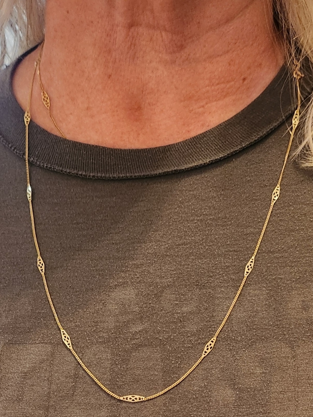 Vintage 28 Inch 14 K Gold Infinity Station Necklace - Women Jewelry